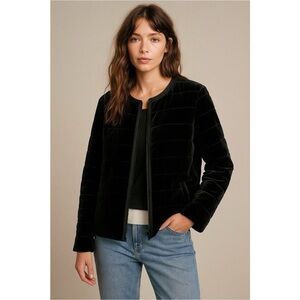 Eileen Fisher Velvet Silk Blend Quilted Jacket Black Size Medium
